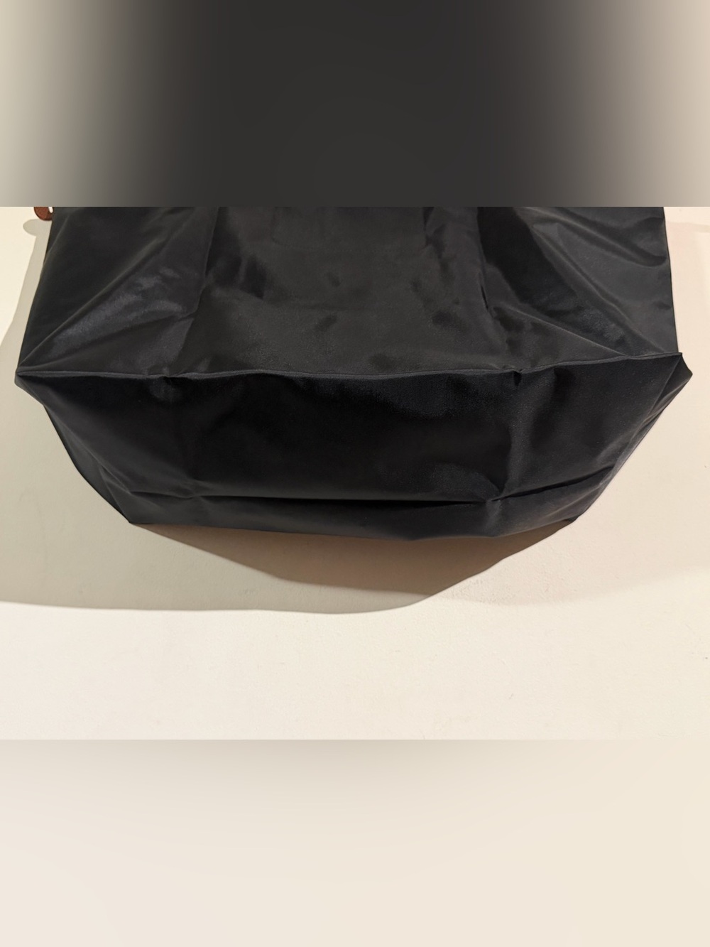 Longchamp Le Pliage Black Nylon with Brown Leather Trim - large Travel Tote - Picture 5 of 7